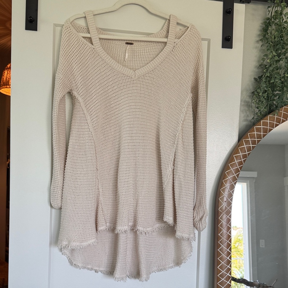 Free People Cream Textured Knit Sweater